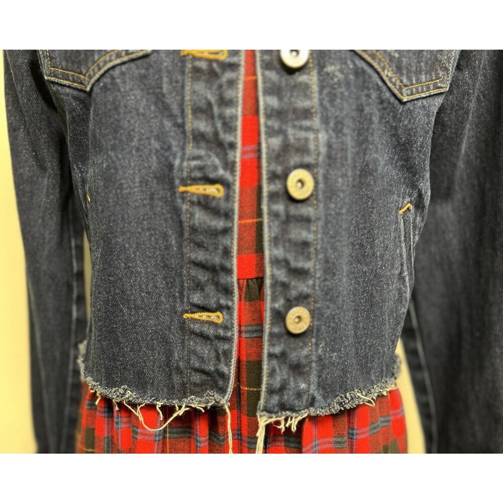 Express Jeans Womens Denim Jacket Dark Wash Medium Boho Western Grunge Indie - Picture 3 of 9